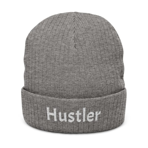 Hustler Embroidered Ribbed Knit Beanie — Cozy Streetwear Winter Hat